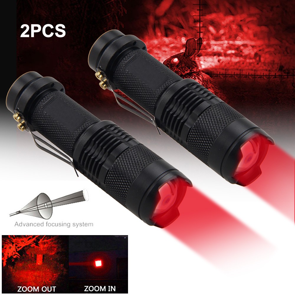 Mini Red Light LED Flashlight Zoomable 3Modes Torch Astronomy Night Vision Lamp