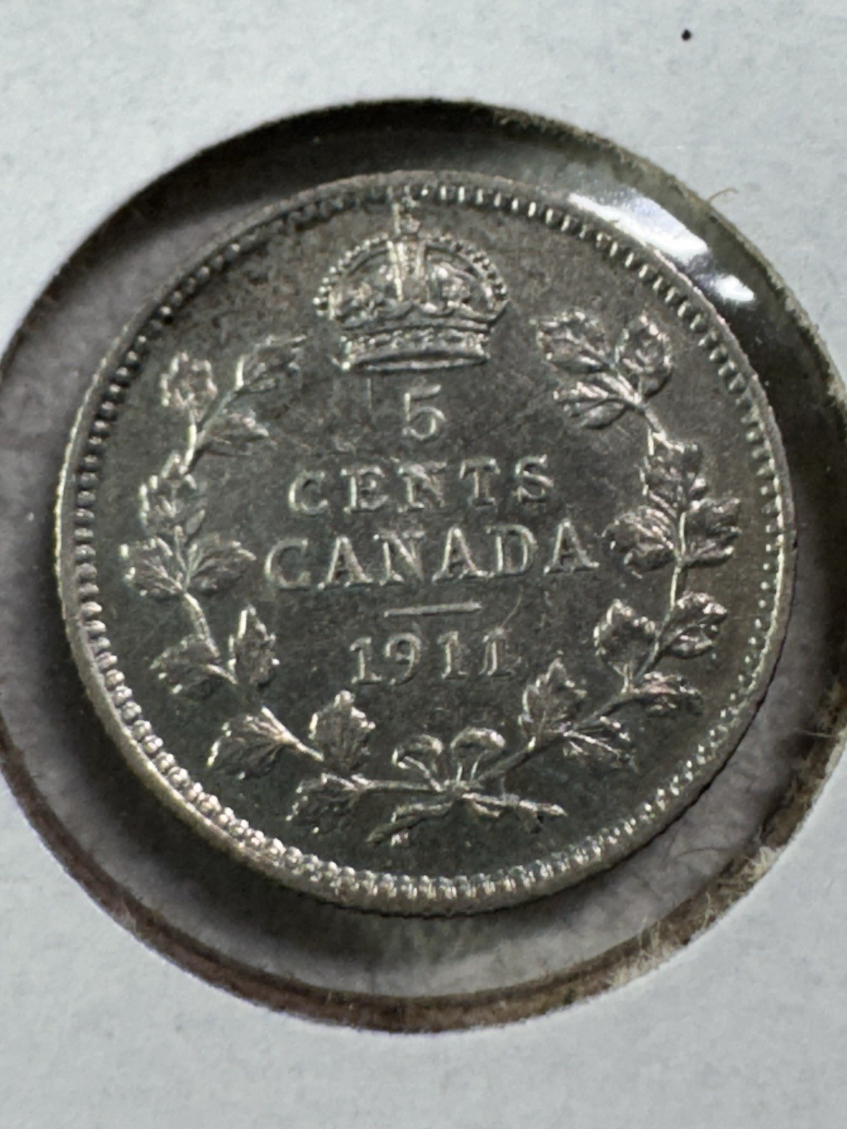 1911 Canada 5 Cents Small Silver Coin Scratched & Cleaned