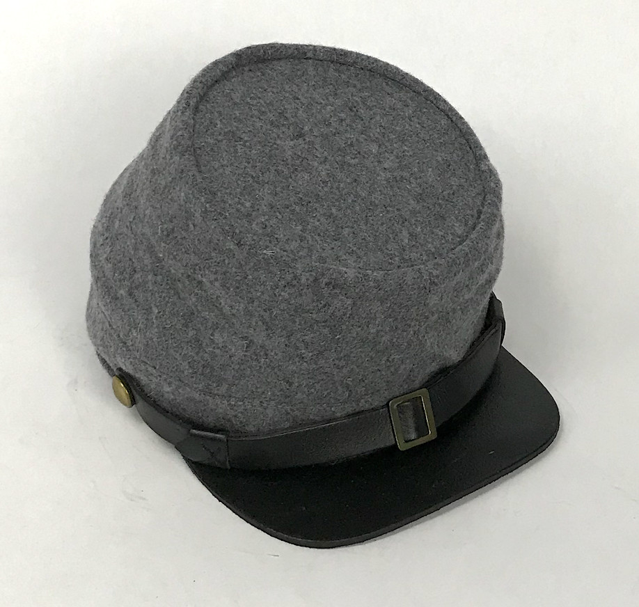 Confederate Civil War Kepi of Grey Wool with Leather Brim - Size Large