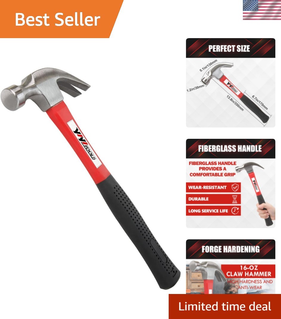 Claw Hammer With fiberglass Handle – 16-oz, Red and Black YY-1-003