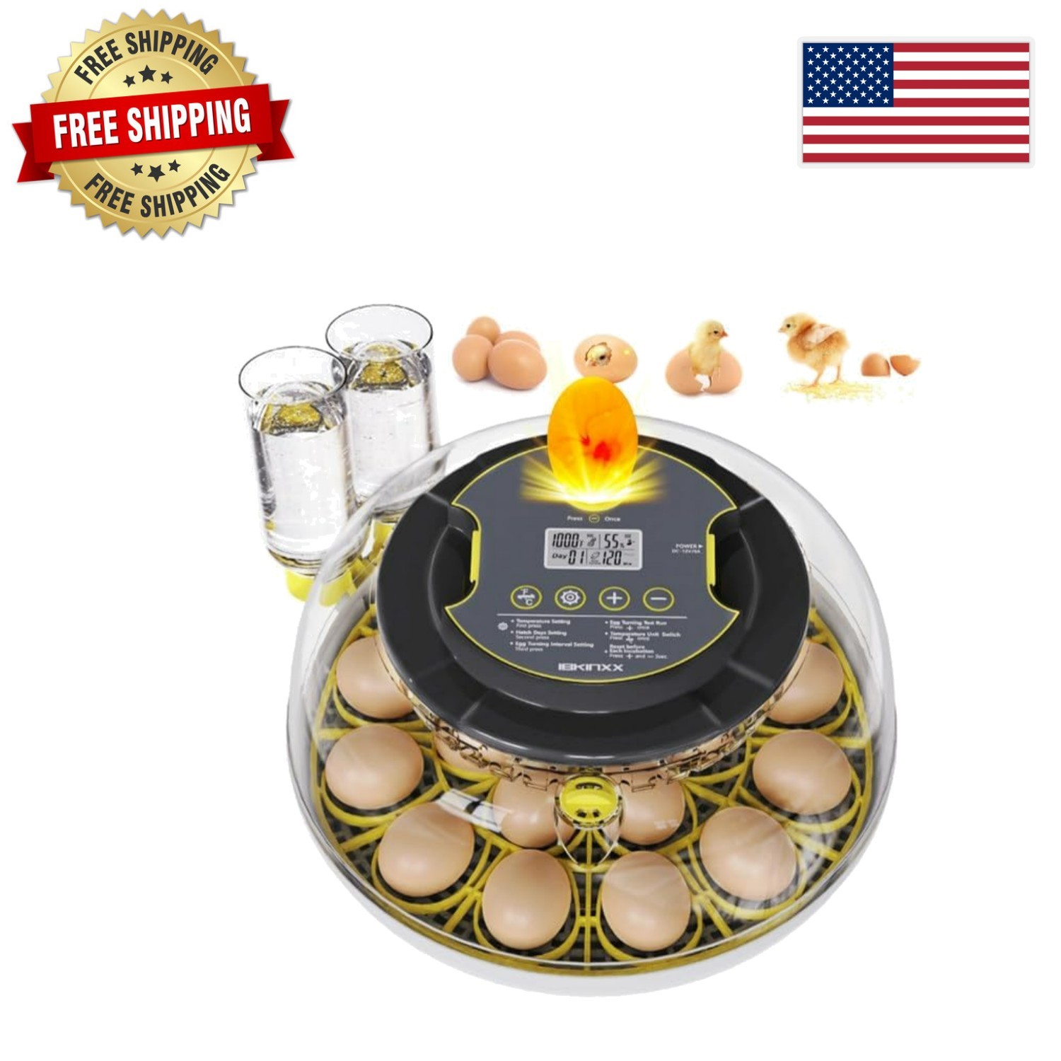 Elegant 18 Egg Capacity Incubator with Auto Turner & Humidity Control - Black