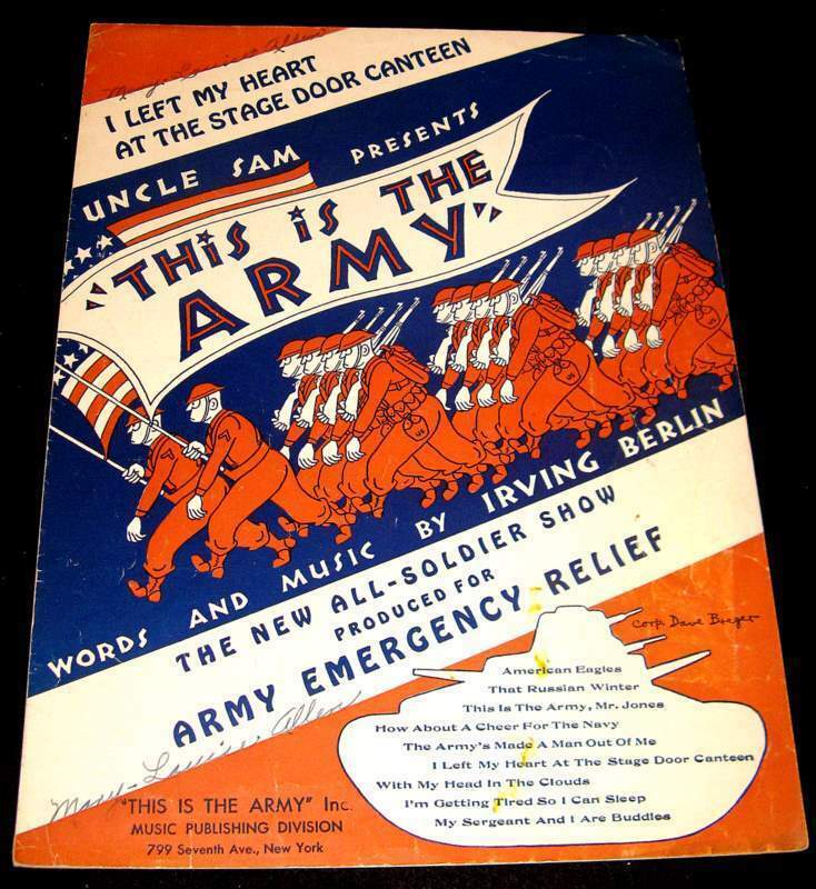THIS IS THE ARMY 1942 ART & MUSIC SHEET IRVING BERLIN * STAGE DOOR CANTEEN