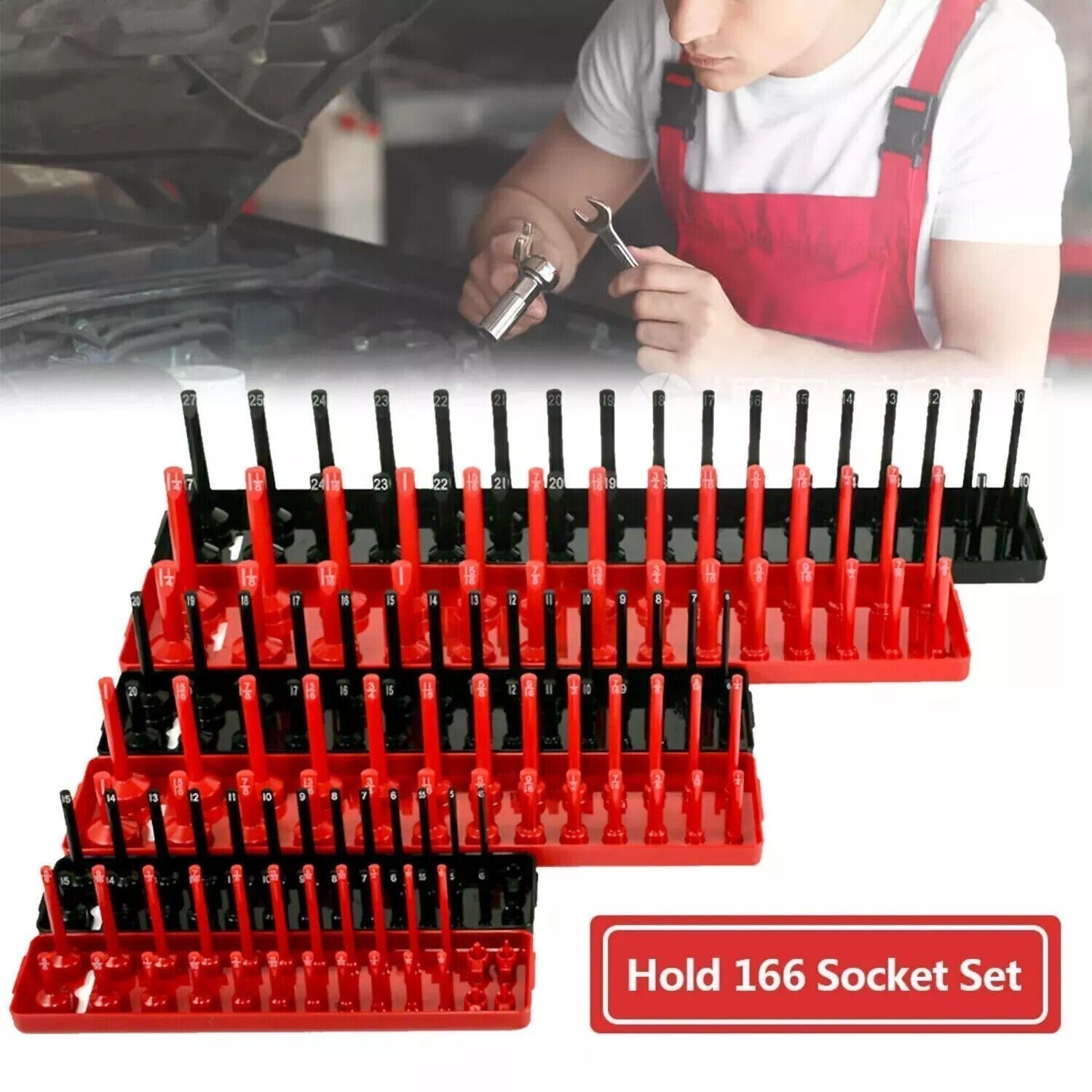 6PC Socket Organizer Tray Set Hold 90 Metric& 76 SAE Socket 1/4" 3/8" 1/2" Drive