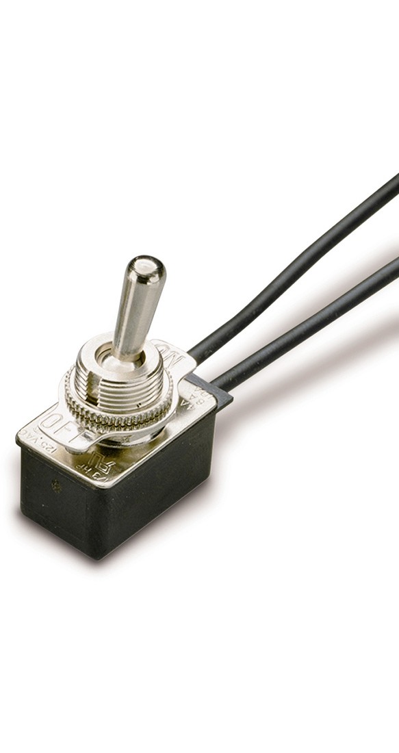Toggle Switch, 125/250 VAC, SPST, Lead Wire Terminal, Steel Housing Material, Si