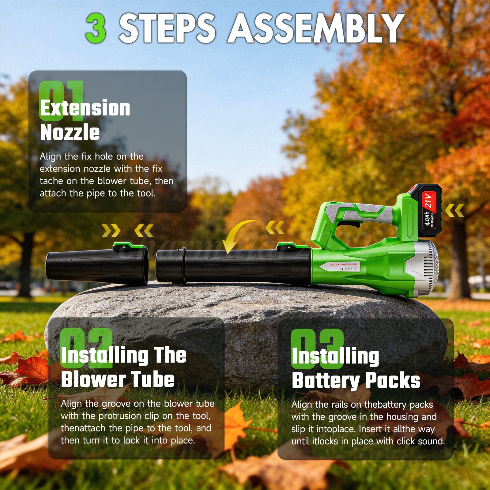 Cordless Leaf Blower 650CFM/150MPH & 6 Speed Levels Electric w/2 Batteries 4.0Ah