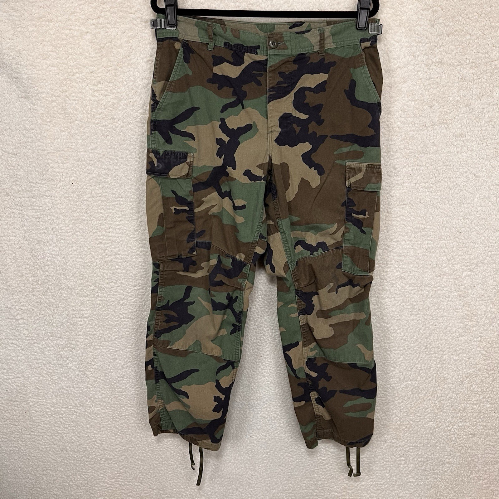 Vintage Military Pants Mens Medium Short Green Brown Woodland Camouflage Camo