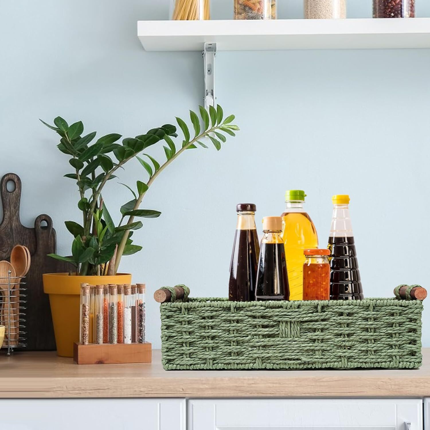 Round Paper Rope Storage Basket Wicker Storage Basket with Handle