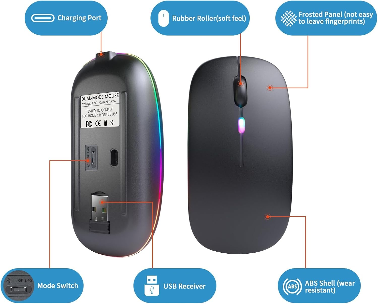 Wireless Bluetooth Mouse, Rechargeable, LED, Silent, Ultra-thin Design (Bluetoot