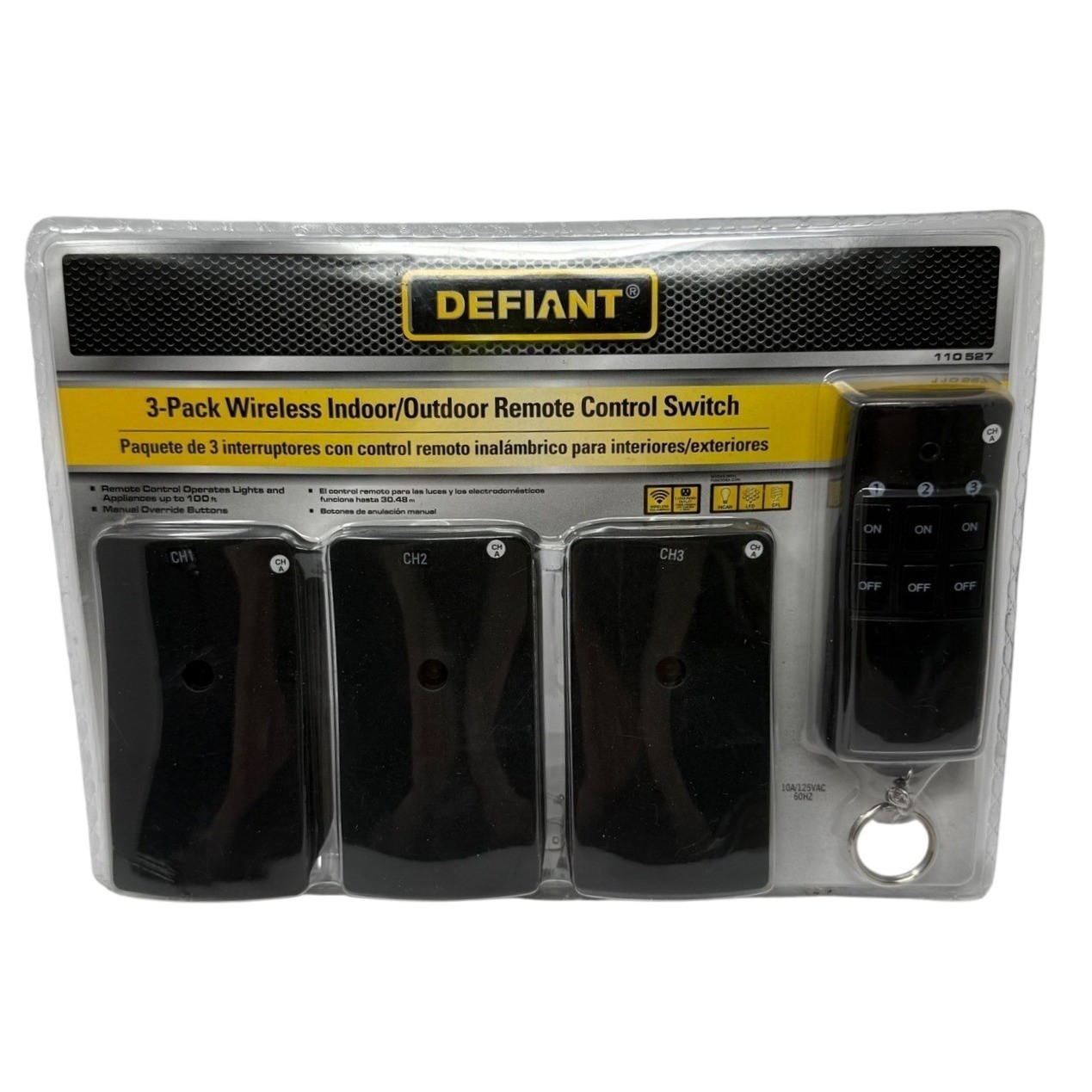 Defiant 3-Pack Wireless Indoor Outdoor Remote Control Switch 100ft Range 110 527