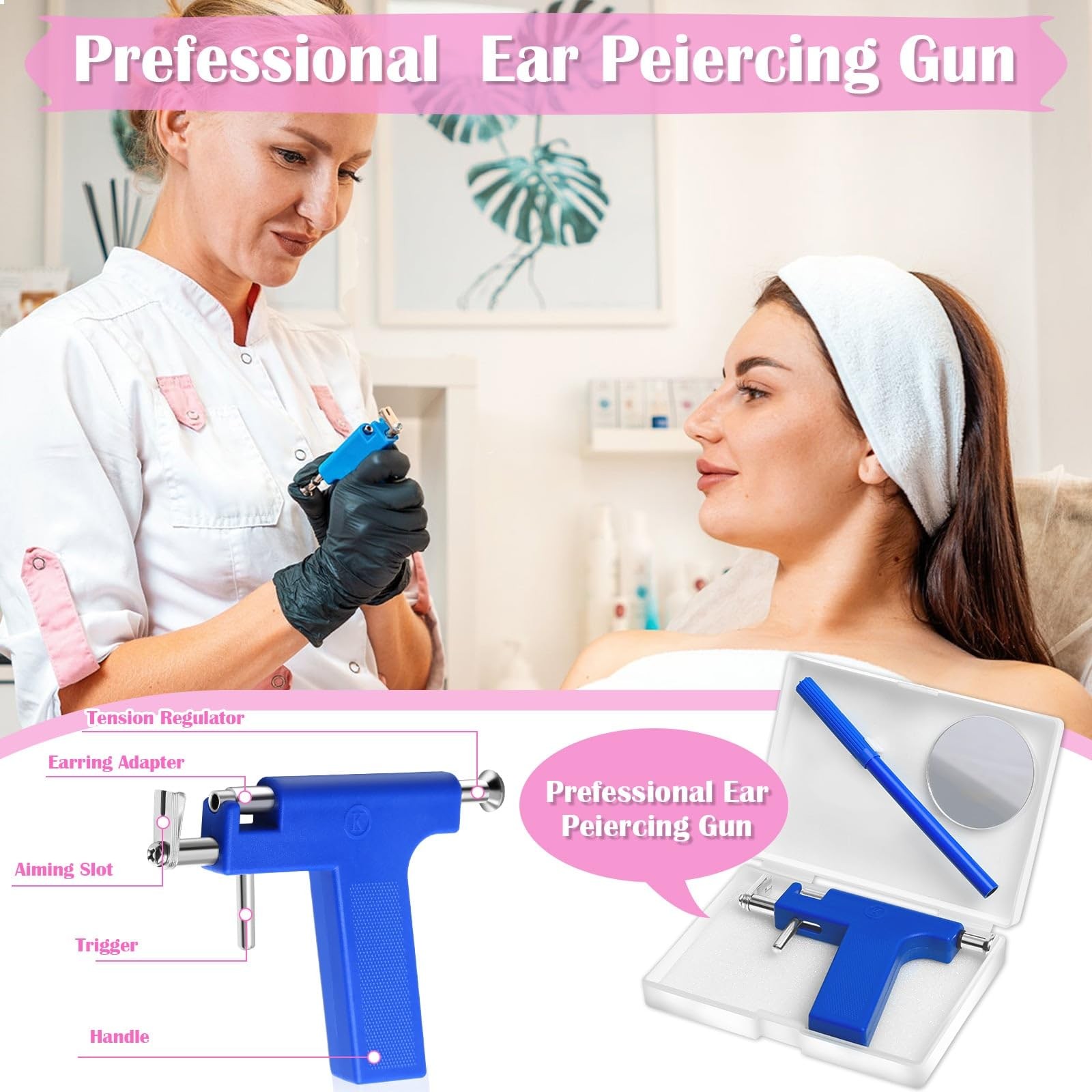 Ear Piercing Gun Kit, Reusable Nose Machine with Blue