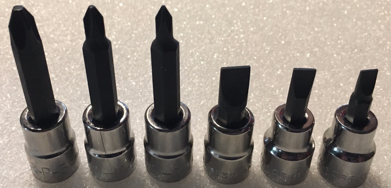 6 CRAFTSMAN 3/8 IN DRIVE SCREWDRIVER SOCKETS 3 PHILLIPS, 3 SLOTTED NEW!!!