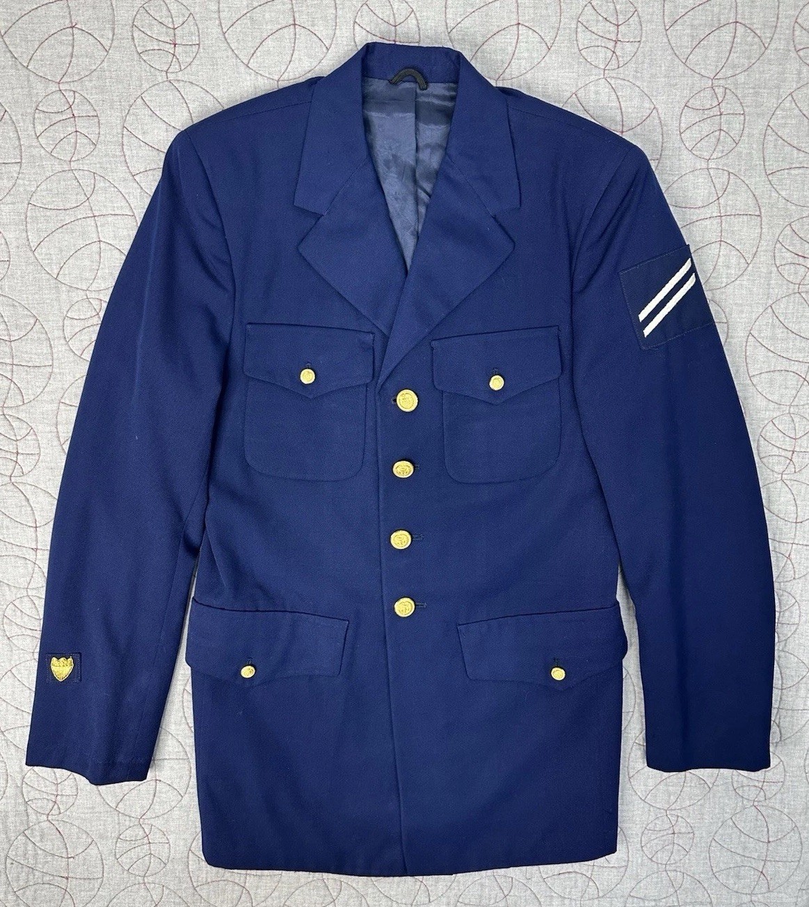 1980s USAF Service Dress Coat 38L Air Force Blue Uniform A1C Stripes Gaberdine