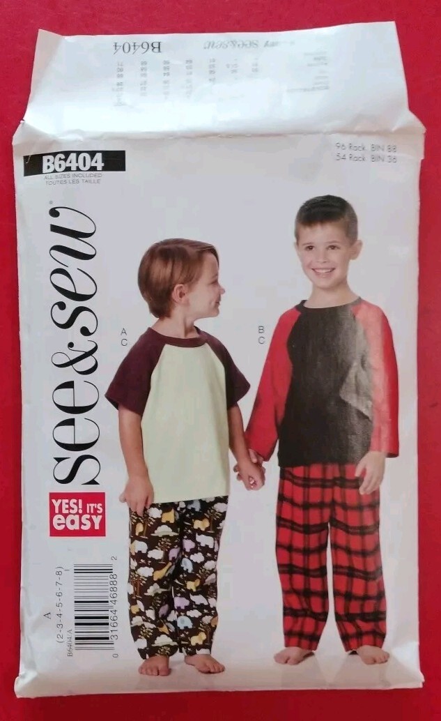 Butterick See & Sew B6404 Child's Pullover Tops and Pants Sizes 2-8 Uncut
