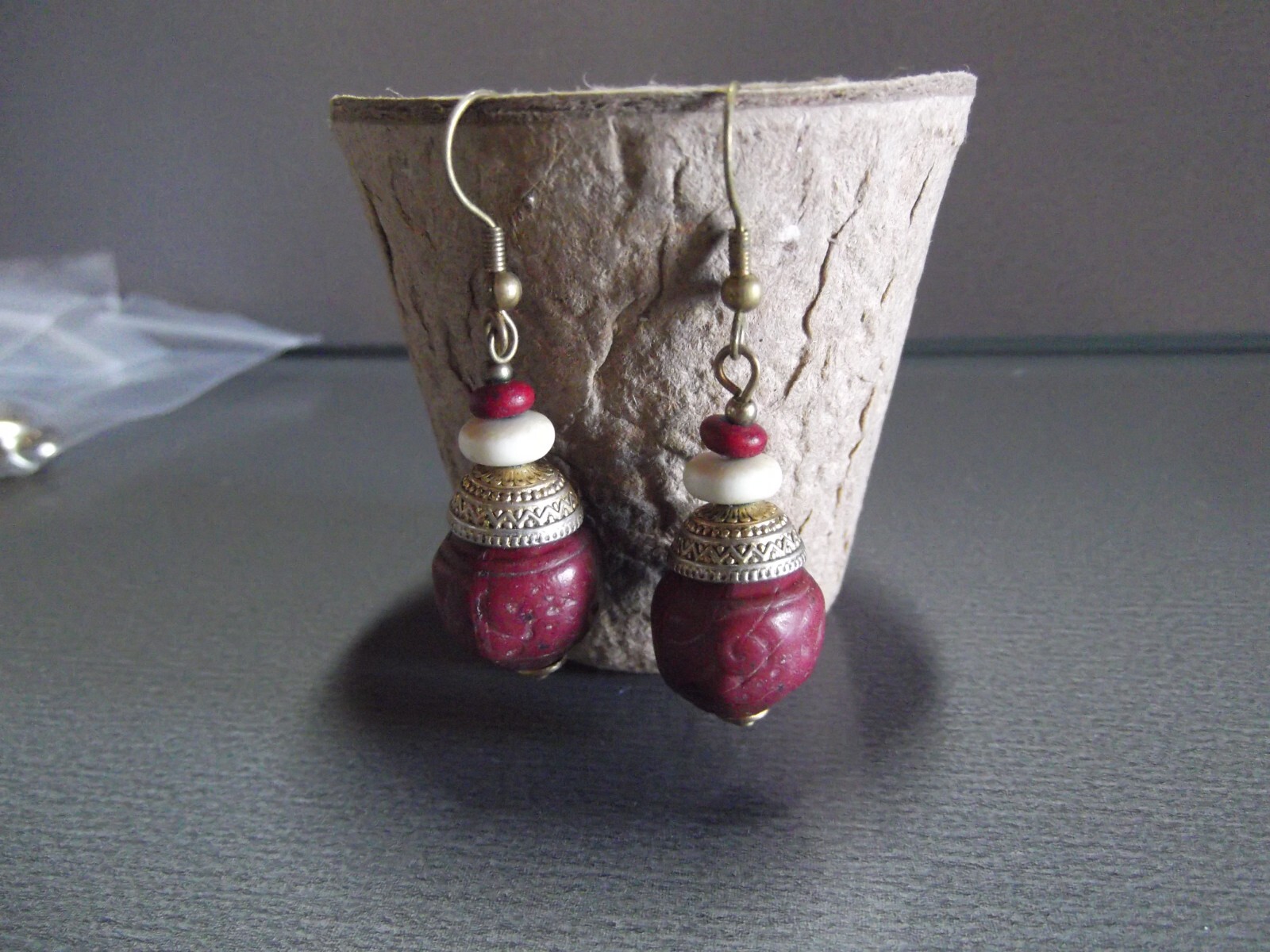 1 Pair Old 1"in Dangler Purple Beaded Tear Drop Shape Hand Made