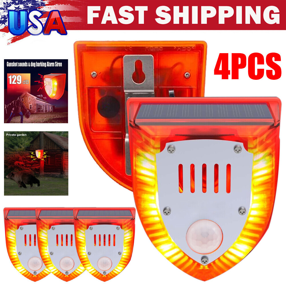 1-4pcs Outdoor Solar Motion Sensor Alarm Lamp Gunshot Sounds & Dog Barking Sound