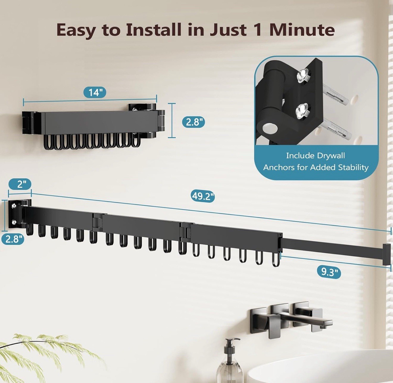 Clothes Drying Rack, Retractable Clothes Rack, Wall Mounted Clothes Hanger Ra...