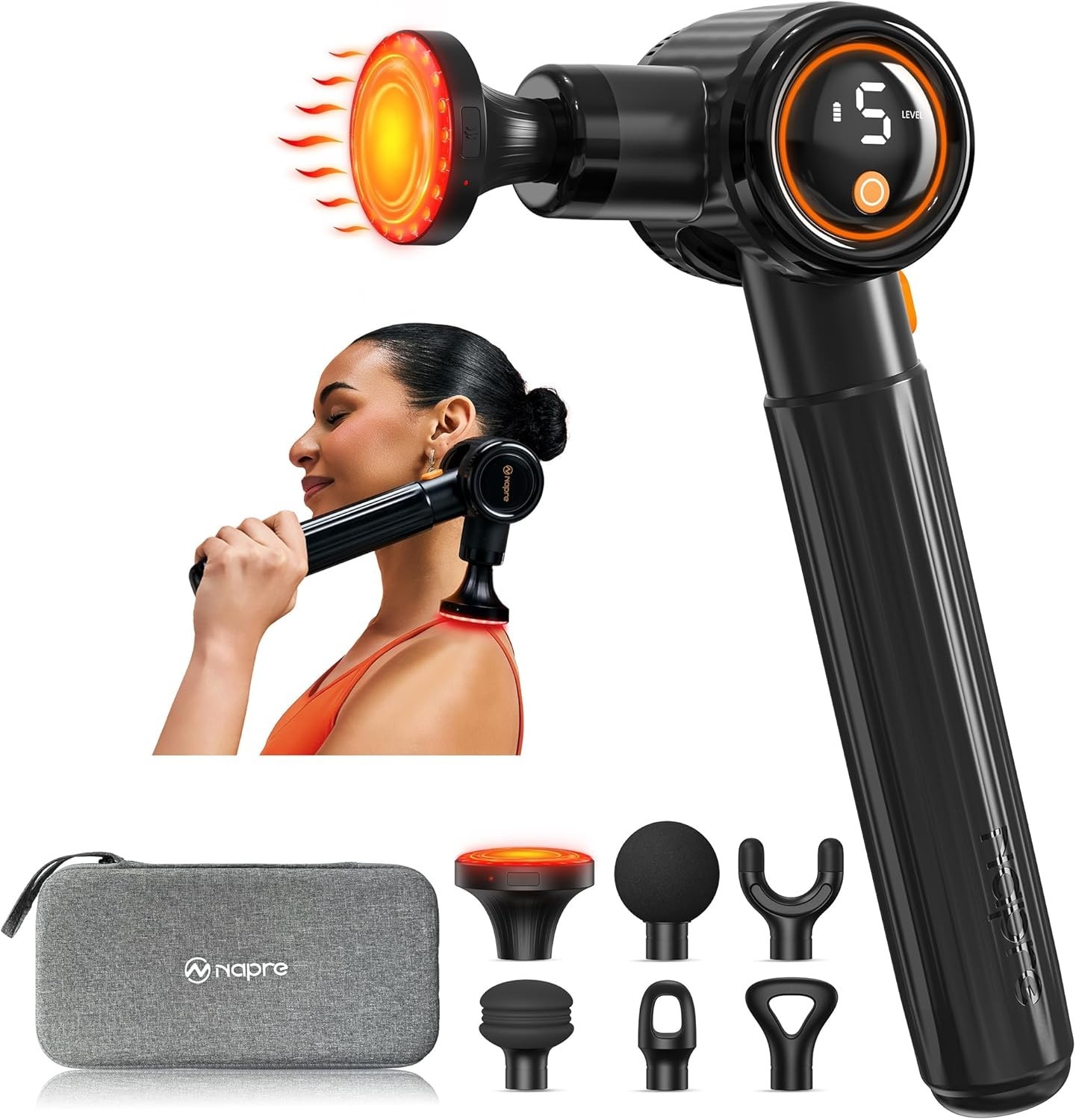 NAPRE Massage Gun with Extension Handle and 3 Adjustable Angles