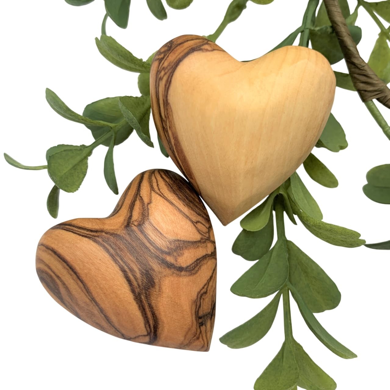 Handmade Olive Wood Carved Hearts - Set of 2 from The Holy Land