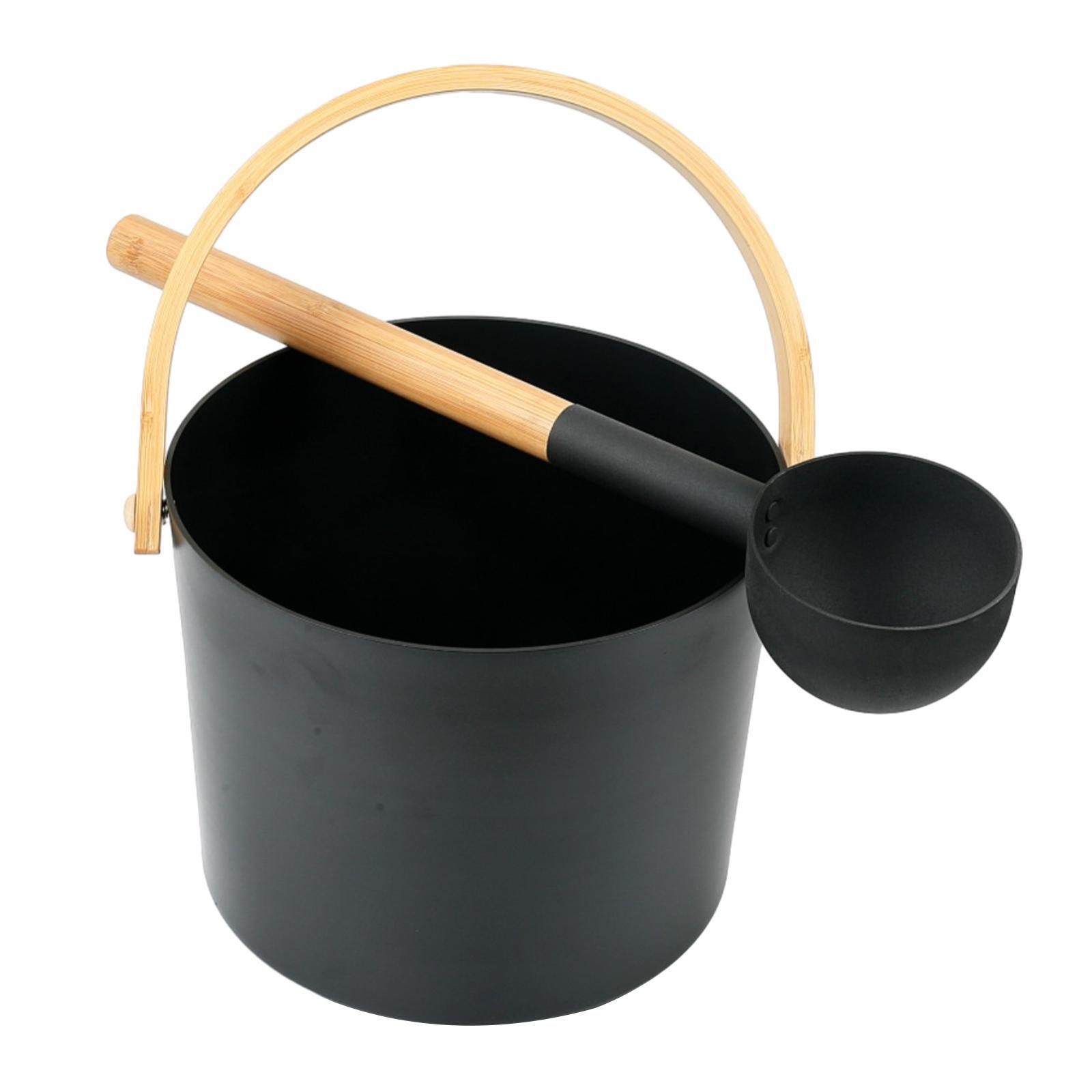 Sauna Bucket with Ladle, Sauna Accessory ,Bamboo Handle Portable 7 Liter Sauna