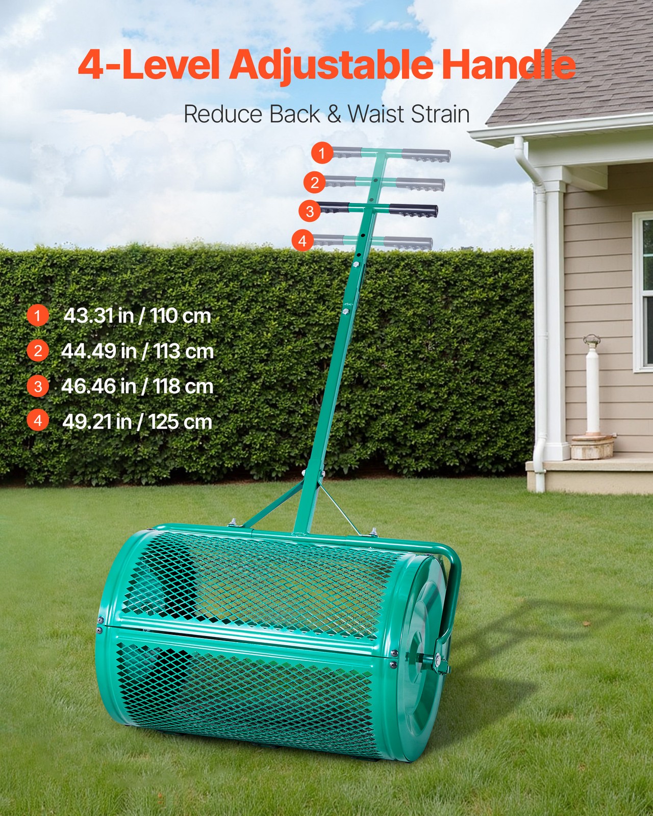 VEVOR Compost Spreader 24 in Peat Moss Spreader Roller Push/Tow Handle for Yard