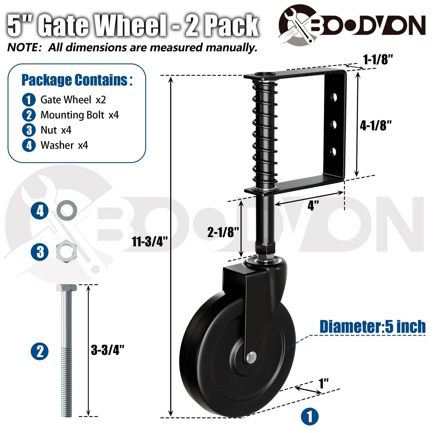 5" Heavy Duty Gate Caster, Spring Loaded Gate Wheels, Gate Caster Wheel with ...