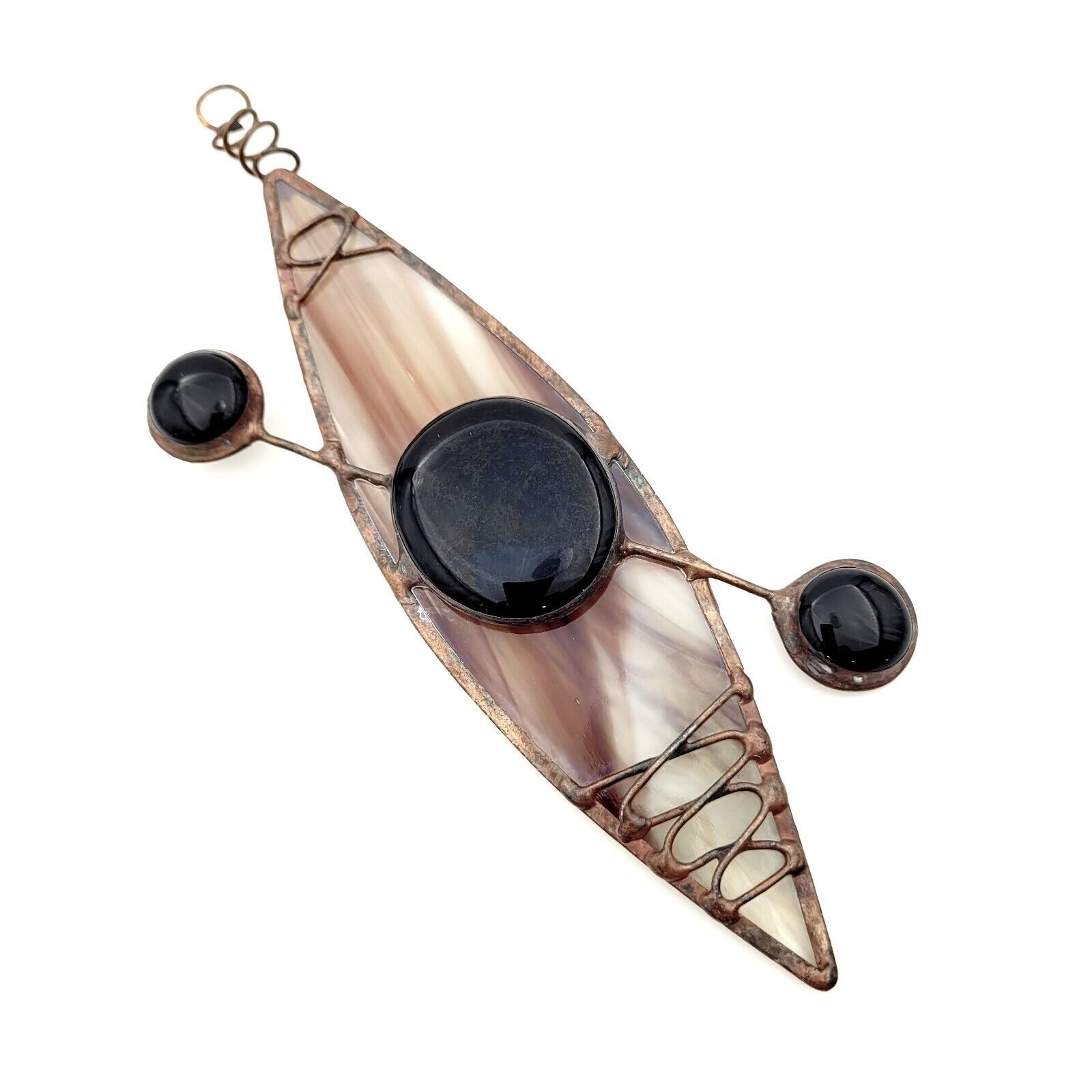 Stained Glass Kayak Ornament/Window Hanging Handmade Copper Foiled Brown Black