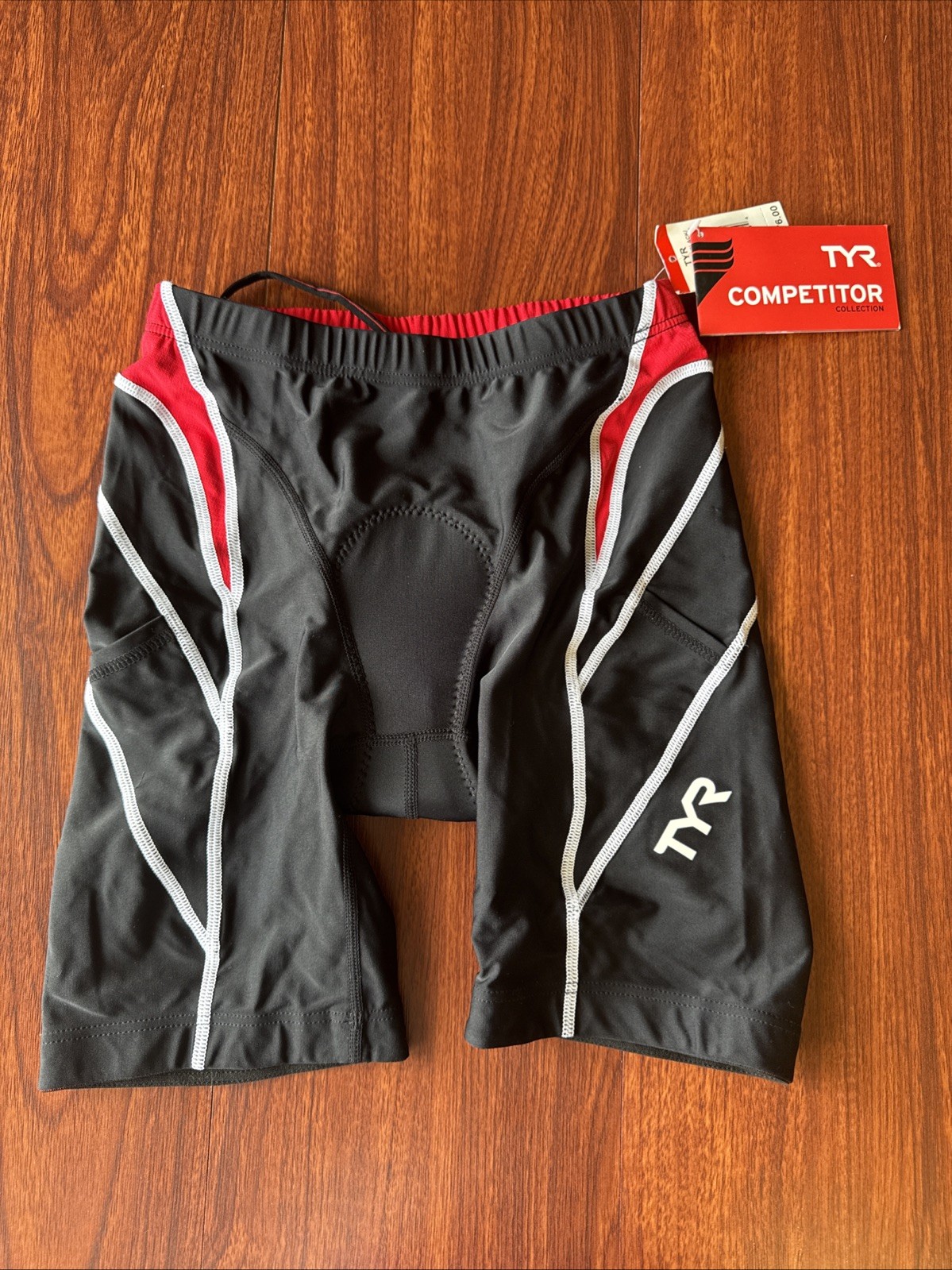 TYR Womens 8 In Competitor Tri Shorts Triathlon Padded Black Red Sz S Nwt