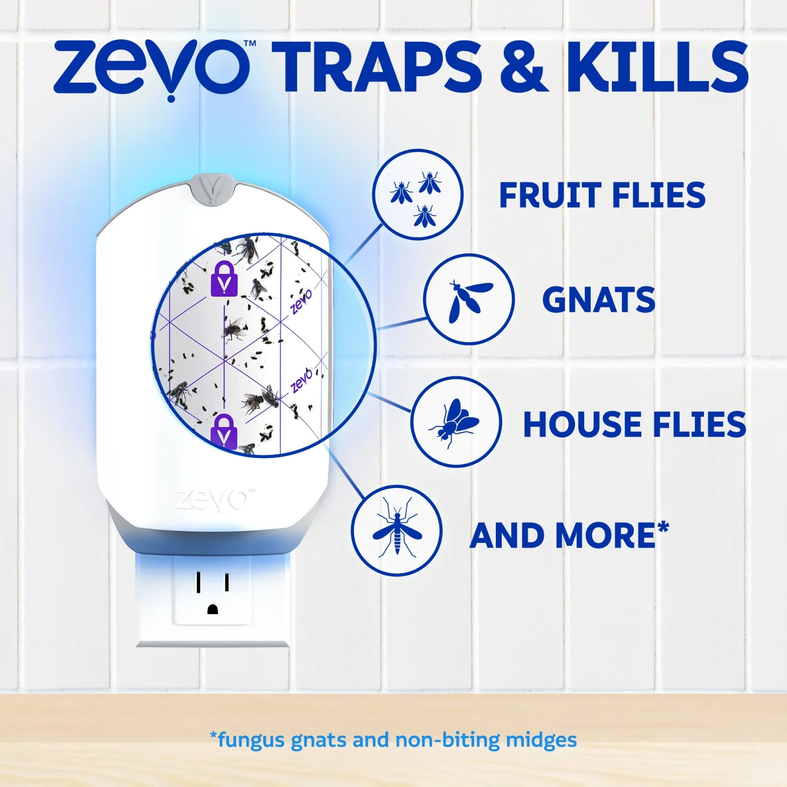 Zevo Flying Insect Indoor Fly Trap Full Size: Easy, Mess-Free Solution - Light T