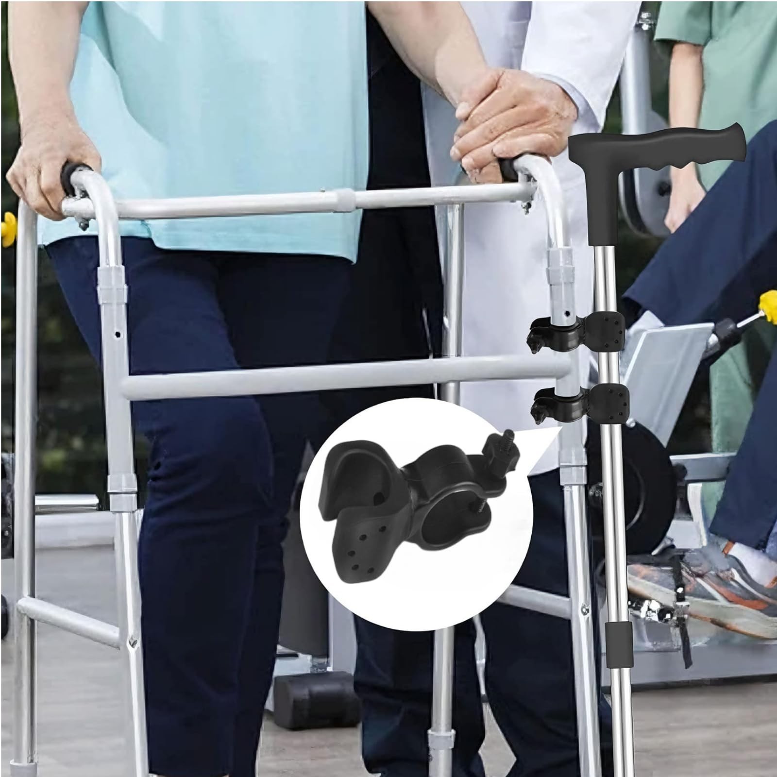 2PCS Cane Holder for Walker,Walking Stick Holders,Universal Walking Black
