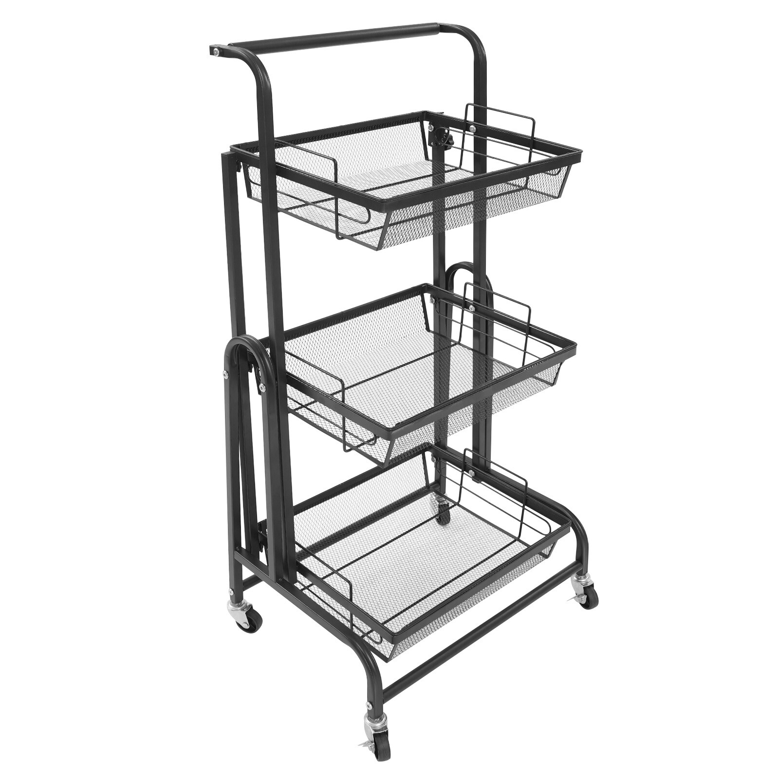 3-Tier Adjustable Metal Rolling Utility Cart, Multi-Functional Storage Cart
