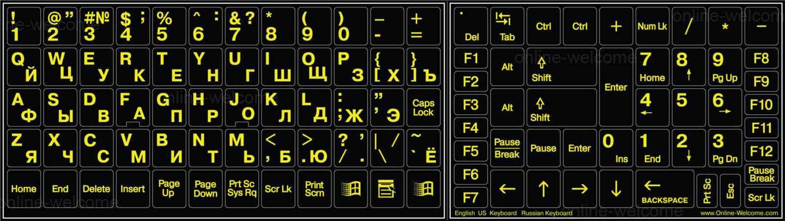 Russian English Fluorescent glowing keyboard sticker