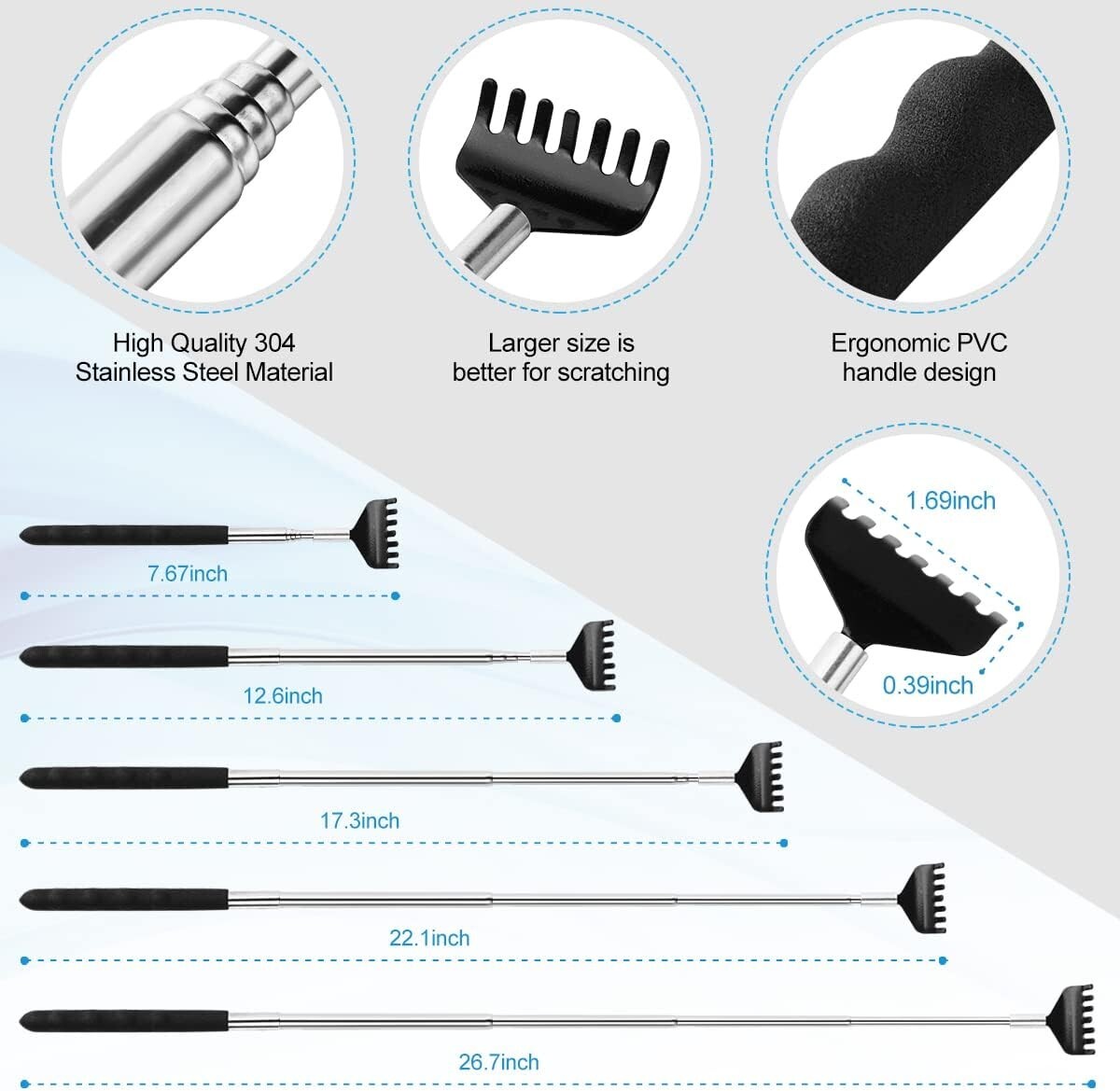 Back Scratcher 3 Pack Different Design Stainless Telescopic Back Scratchers with
