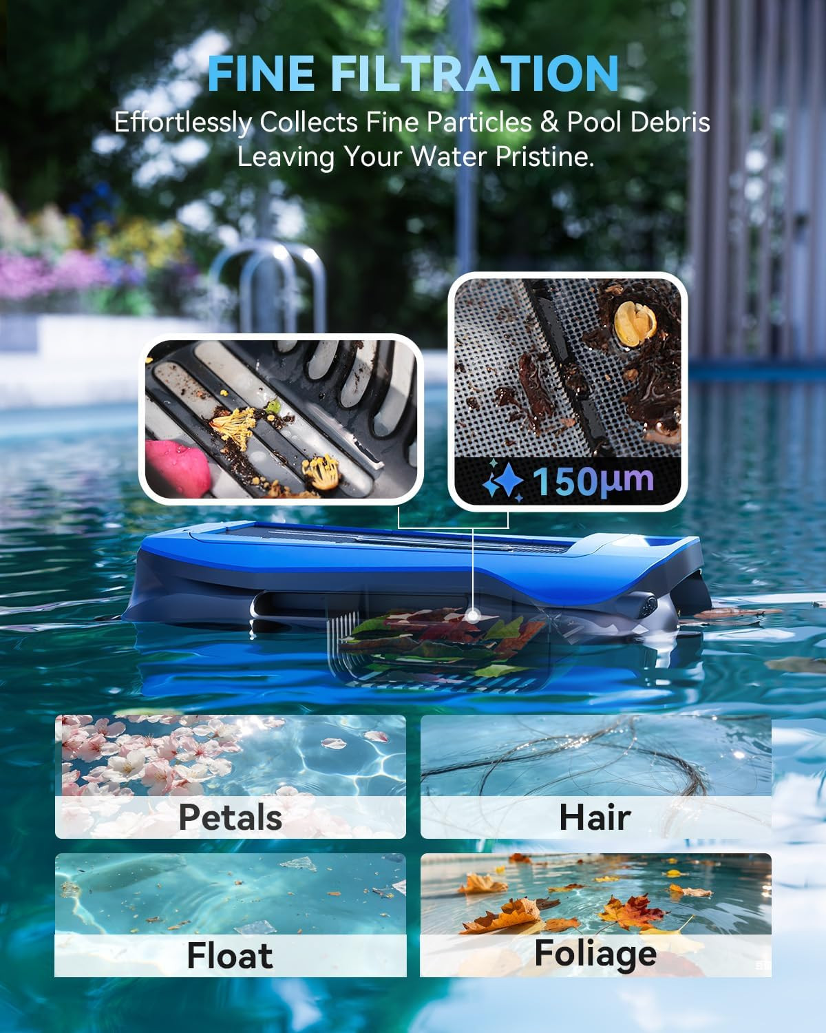 Solar-Powered Automatic Pool Skimmer Robot with APP for Inground Pools