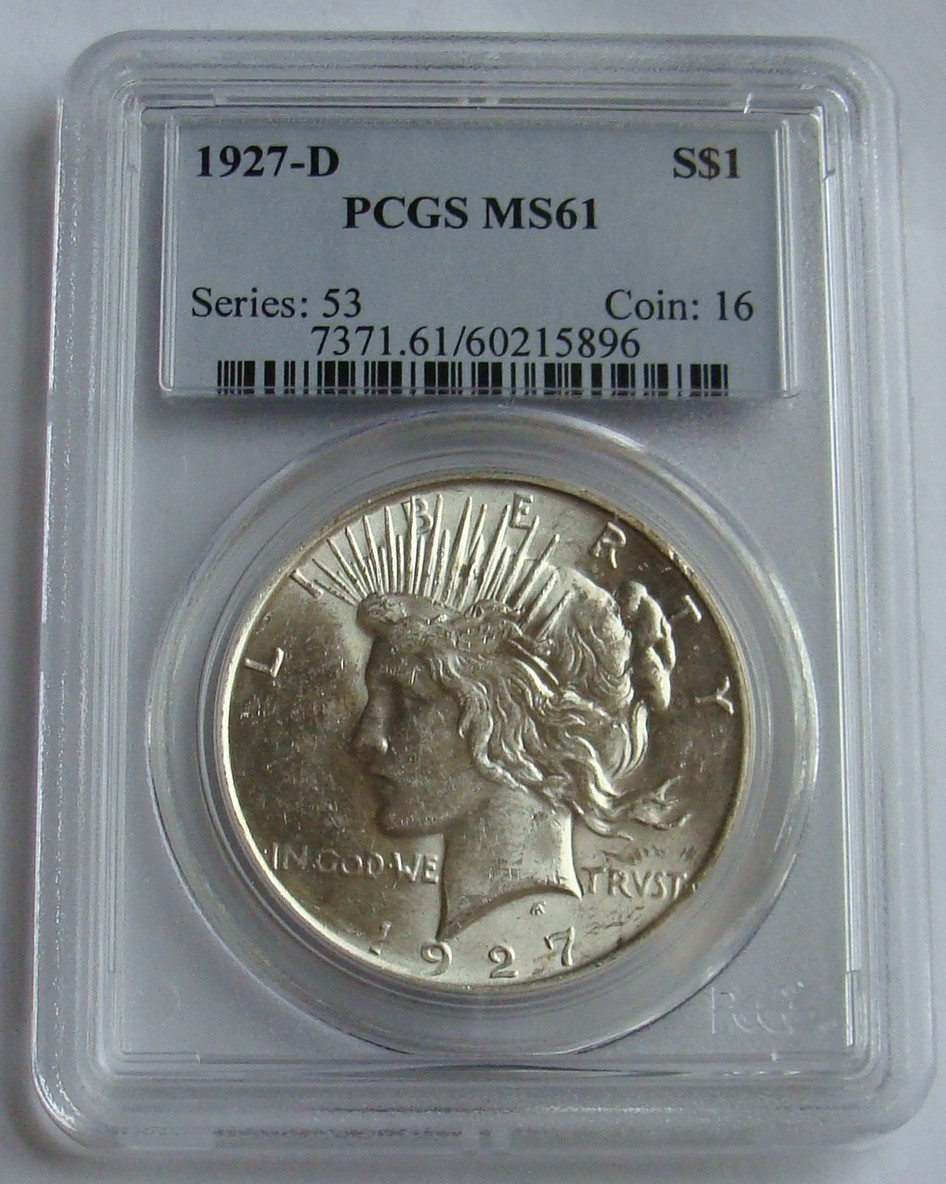 PCGS 1927 D MS 61  PEACE DOLLAR