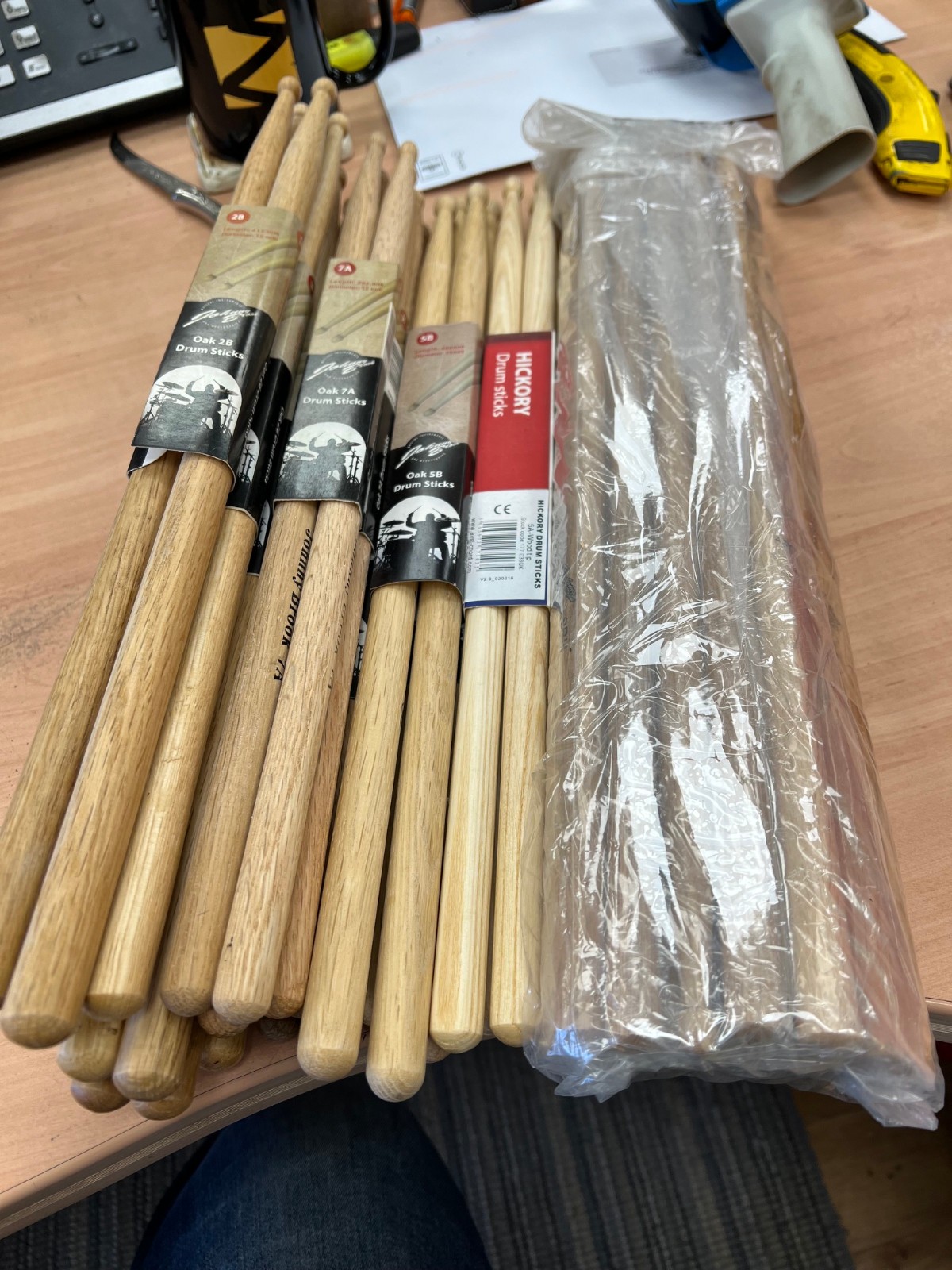 24 Pairs Oak Drum Sticks Sell Off 2B 7A 5B SRH and 2 Pair 5A Hickory Clearance