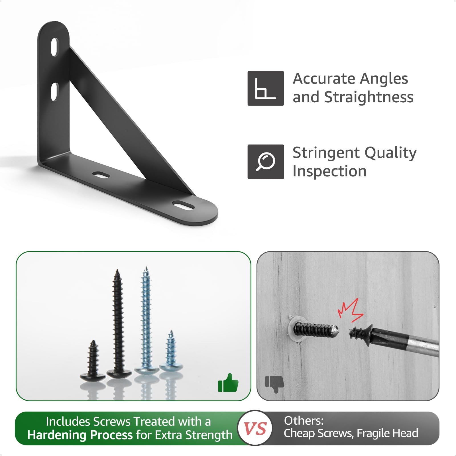 4x3 Shelf Brackets 6 Pack Wall Mount Includes Screws Anchors (Black)