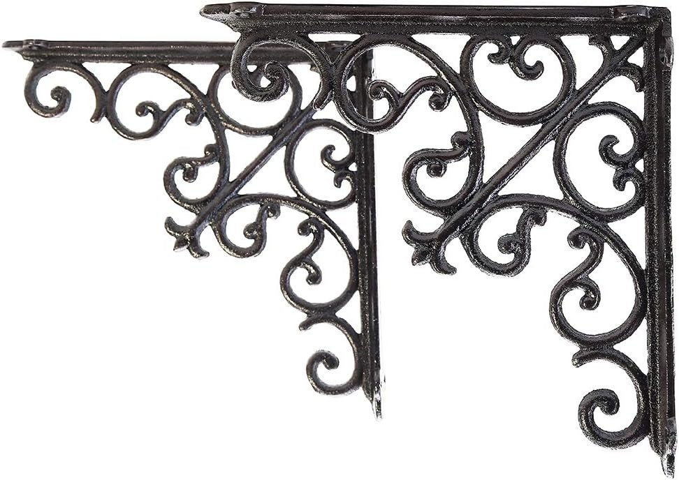 2PC Cast Iron Shelf Brackets L Shape Decorative Wall Mounted Heavy Duty Metal