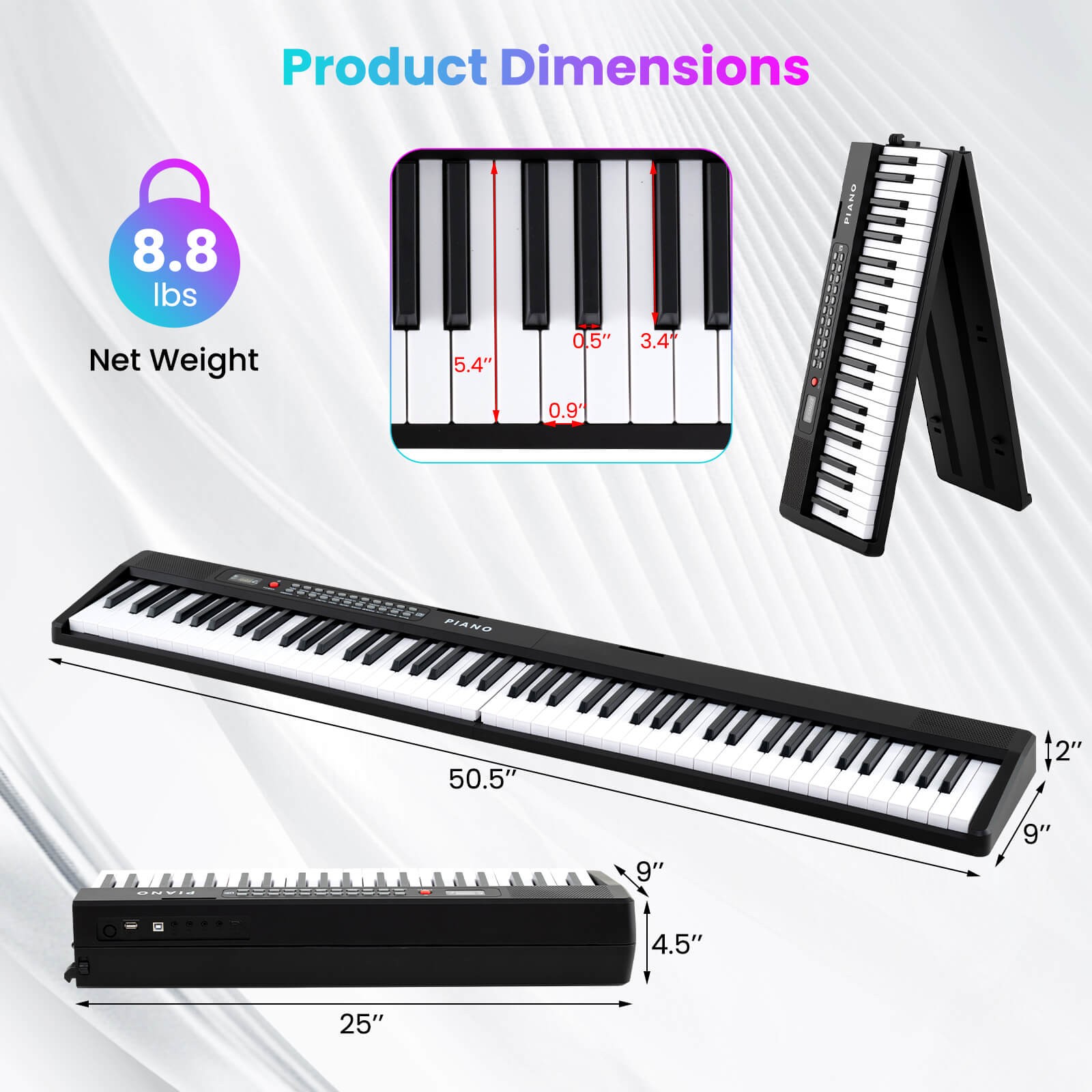 88-Key Piano Keyboard Foldable Full Size Semi Weighted Electronic Keyboard