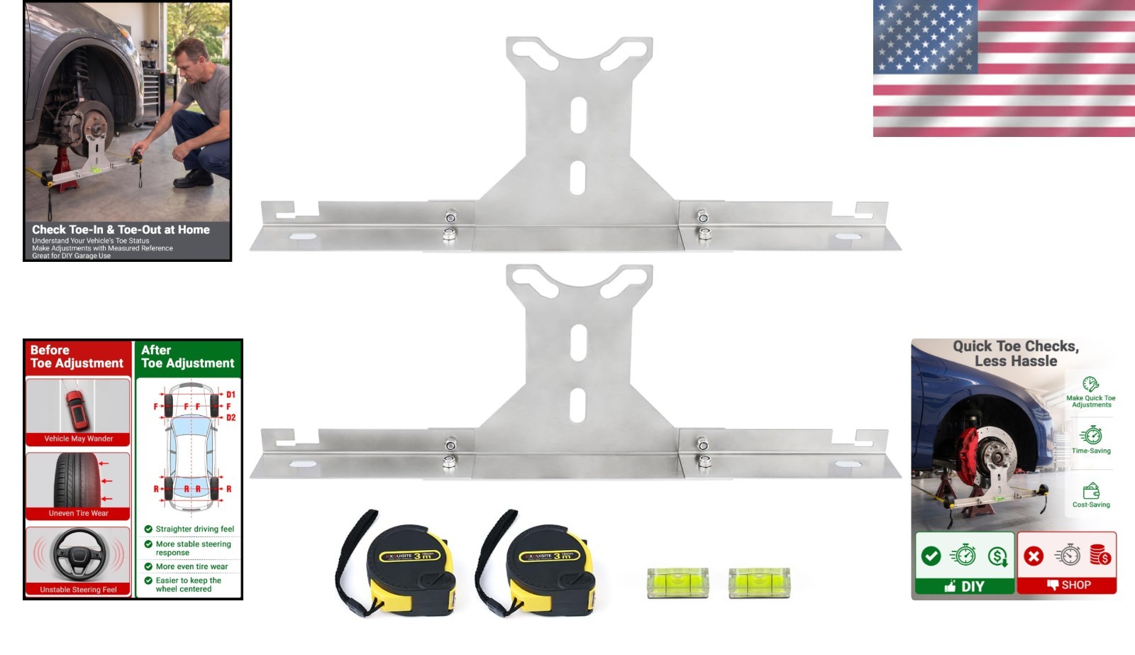 Wheel Alignment Tool for DIY Toe Adjustment, Stainless Steel Toe Alignment Pl...