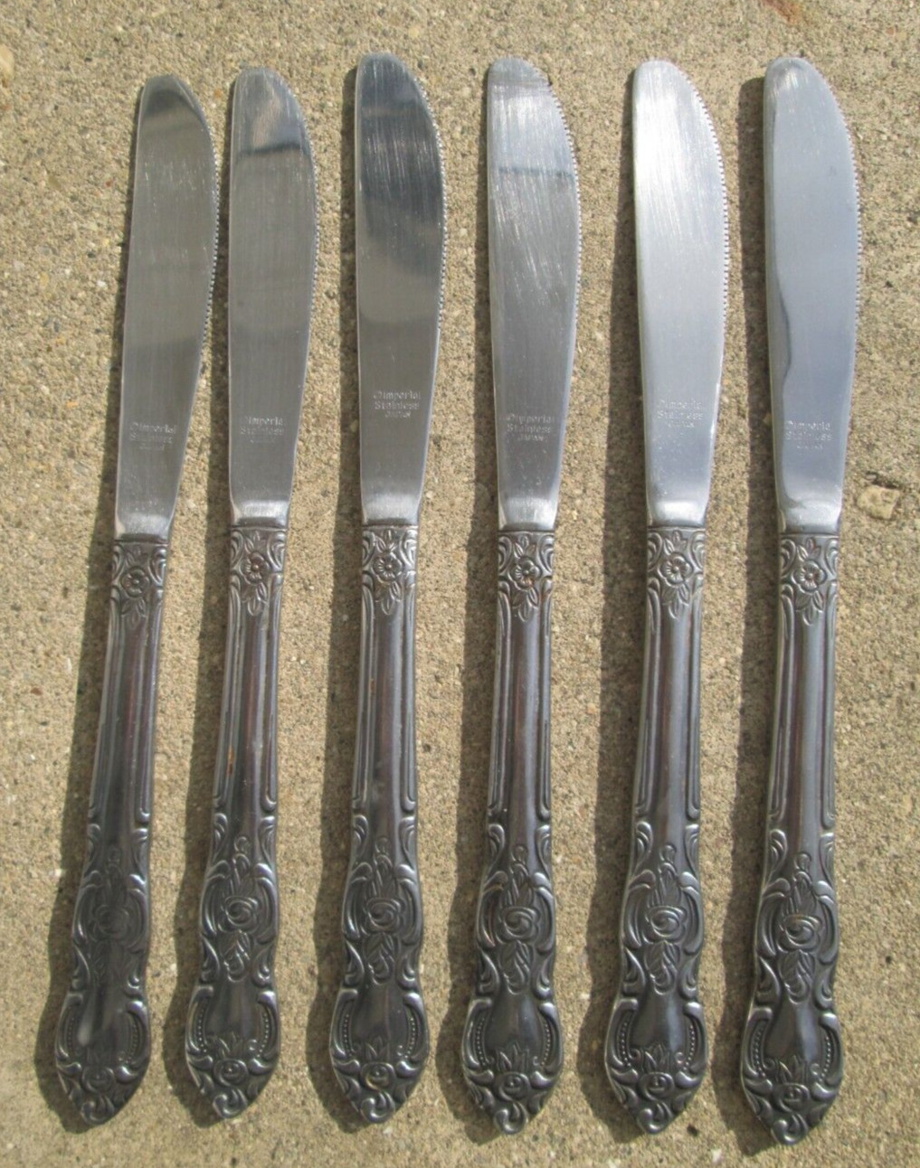6 Imperial Stainless 18CR IM14 Japan Floral Pattern Dinner Table Knives