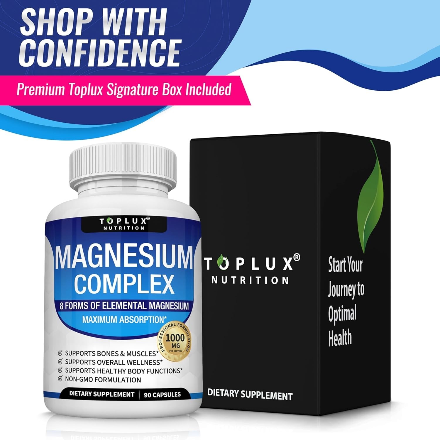 TopLux Nutrition Magnesium Complex 1000mg, 8 Forms for Sleep, Muscle & Bone