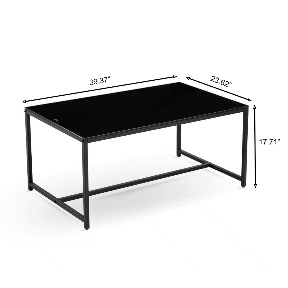 2 Pieces Black Glass Night Stand MDF Side Table Small Tea Table Sofa Table with