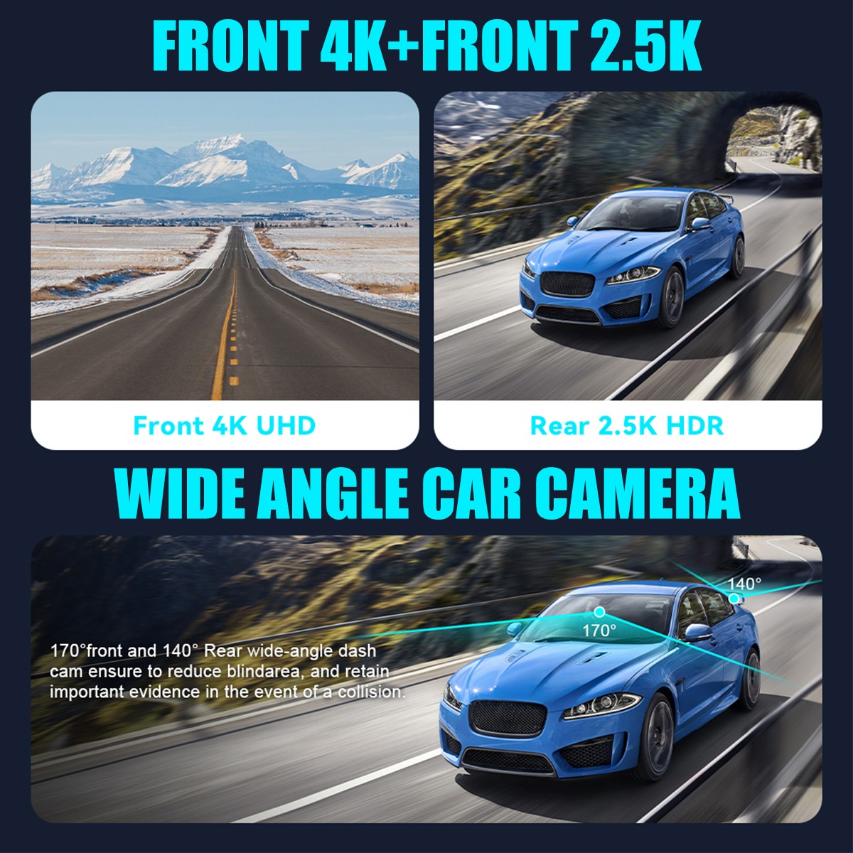 Dash Camera 4K Front &Rear Dash Cam Built-In WiFi & GPS App control Night Vision