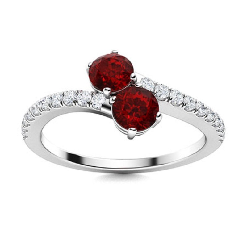 4mm Round Garnet 925 Sterling Silver Double Stone Engagement Wedding Ring