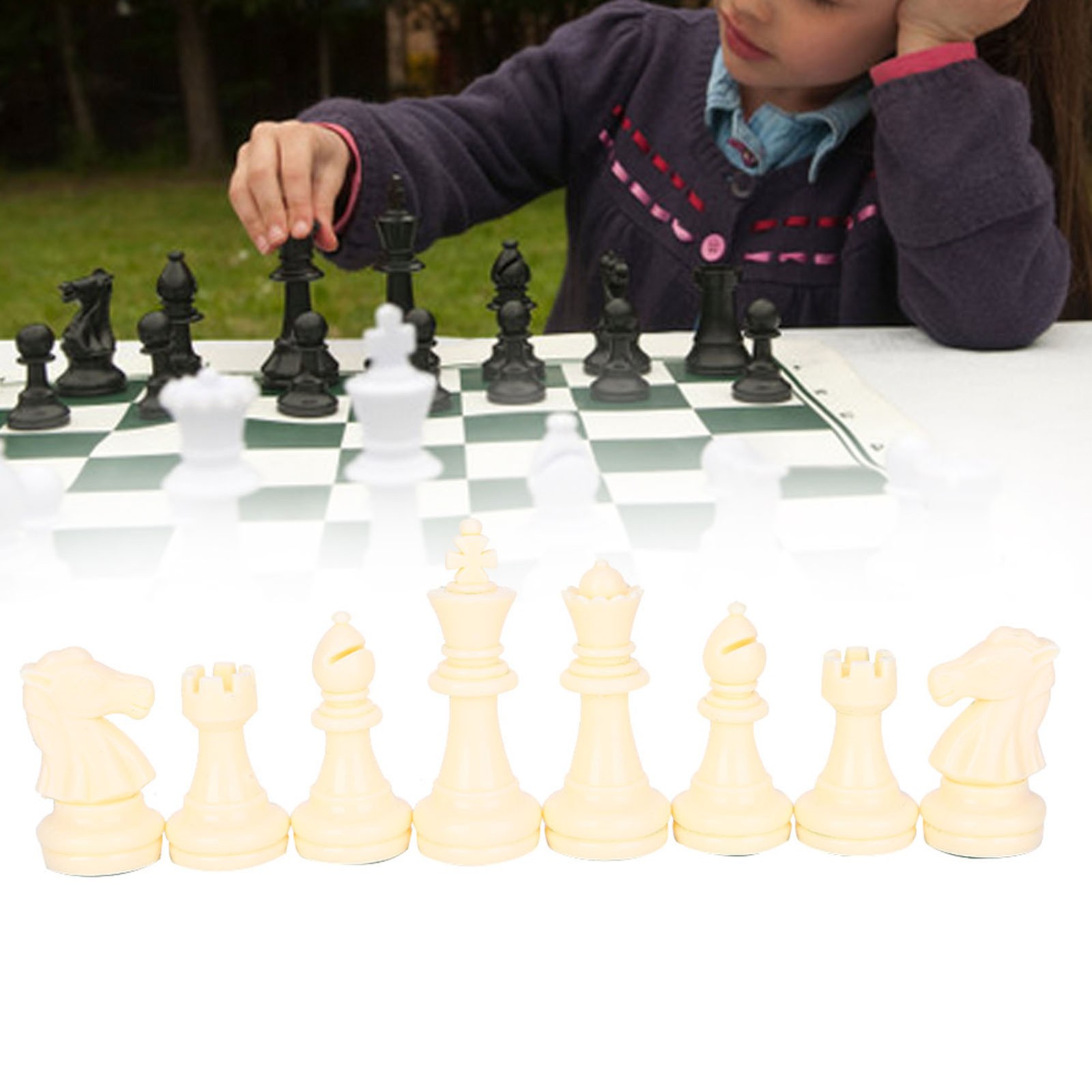 Plastic Chessmen Set International Chess Game Complete Chessmen Set Black&&White
