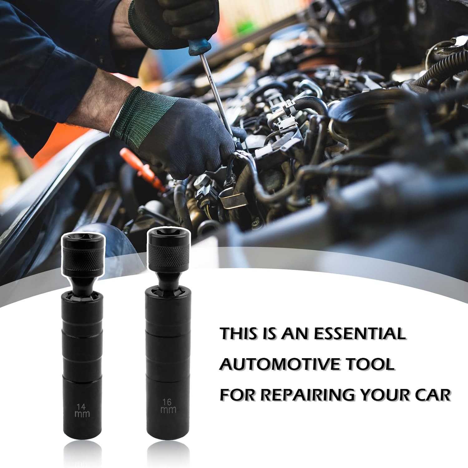 14mm&16mm Spark Plug Socket Set, 360-Degree Rotation Spark Plugs Removal Tool wi