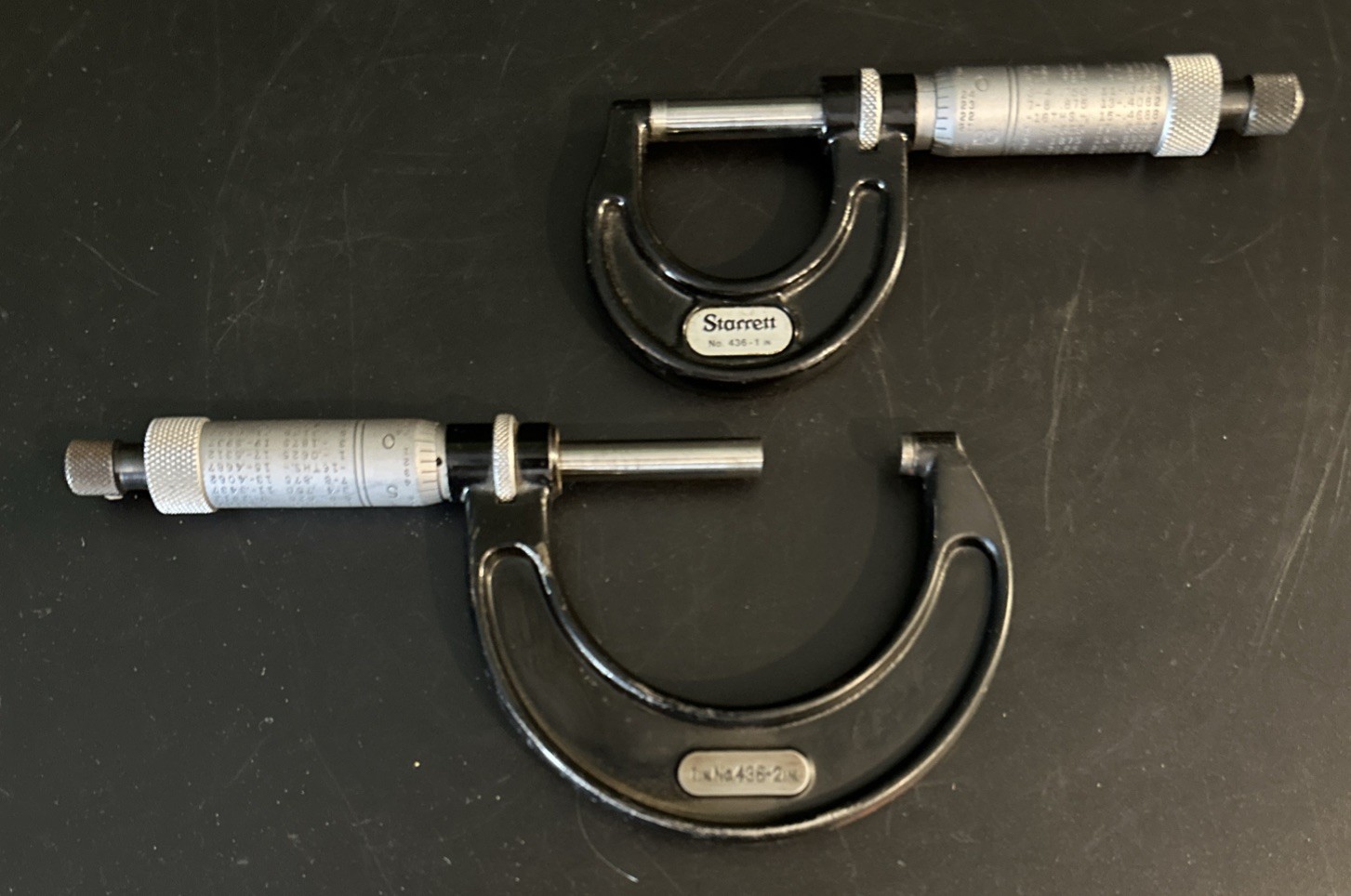 Pair of L.S. Starrett Co., Athol, Mass., Micrometers, No. 426-1” and 436-2”
