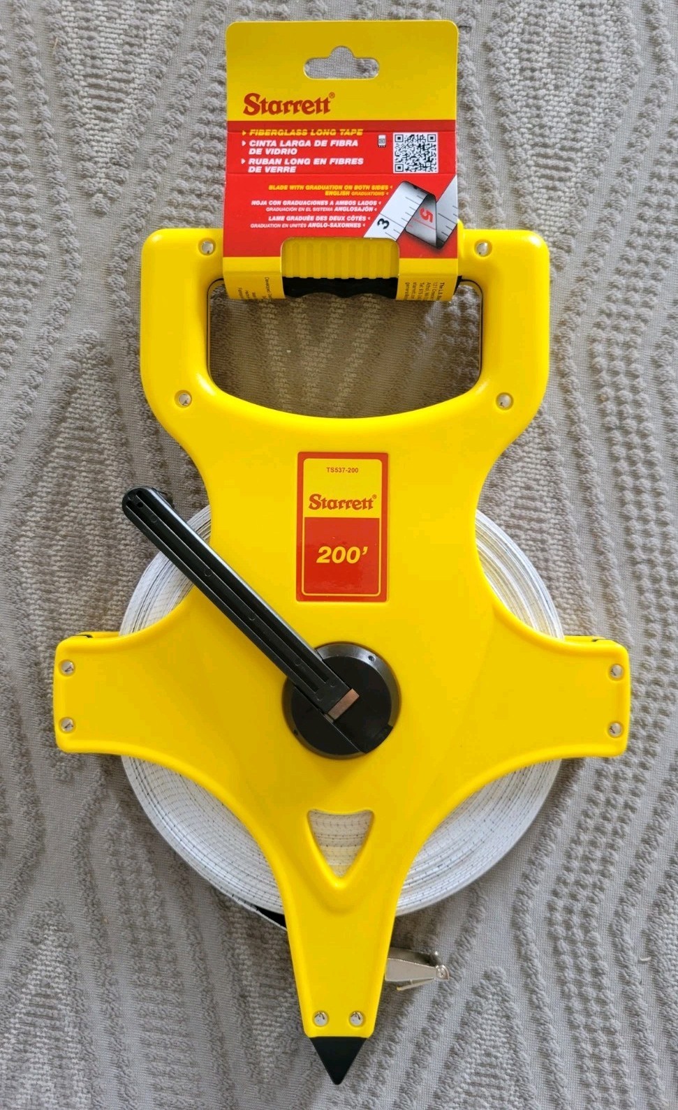 Starrett 200' Long Fiberglass Tape Measure 1/2" Blade Hi-Vis *KTS537-200-N