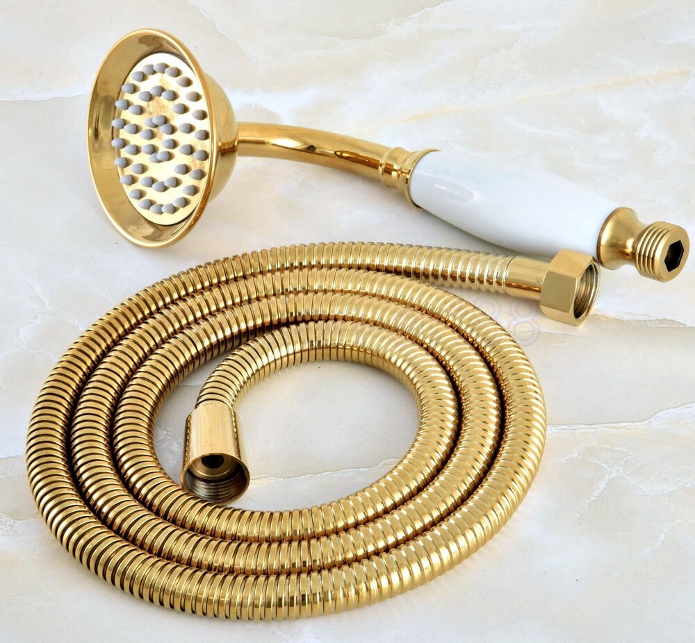 Gold Color Brass Bathroom Hand-held Shower Head + 1.5m Shower Hose fhh039