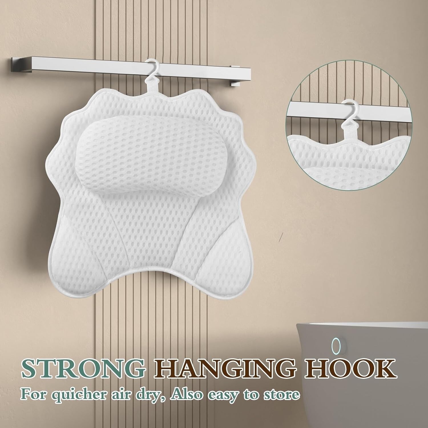 Soft Polyester Bath Pillow with 6 Strong Suction Cups - Enhances Spa Experience